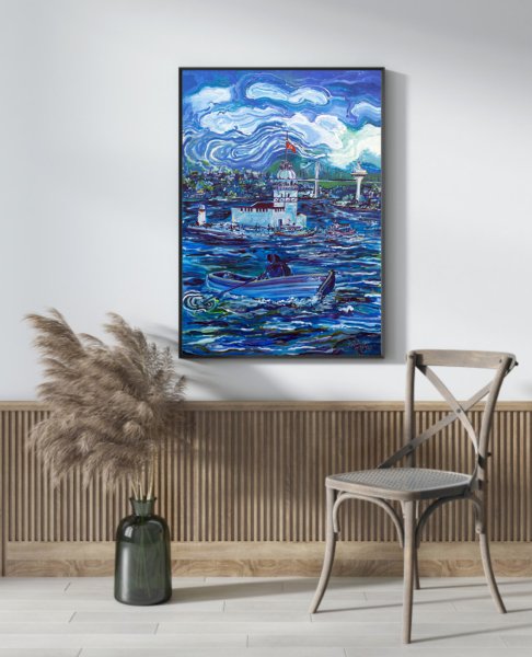 İstanbul Kanvas Tablo - ''Maviş'' Kız Kulesi 50cm x 70cm