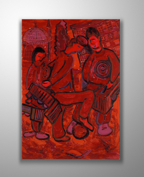 Kanvas Tablo - Shoe Shine Boys in Red