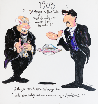 Orijinal Akrilik Tablo - 1903 JP Morgan to Tesla - 99cm x 106cm