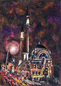 İstanbul Orijinal Tablo - Dolmabahçe Camii Winter Night Time - Akrilik Tablo - 50cm x 70cm