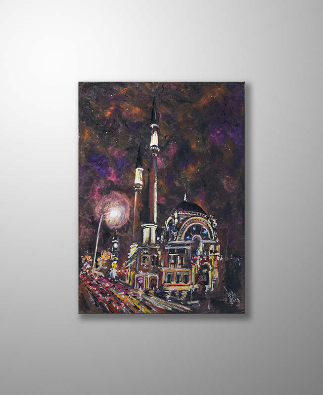 İstanbul Orijinal Tablo - Dolmabahçe Camii Winter Night Time - Akrilik Tablo - 50cm x 70cm