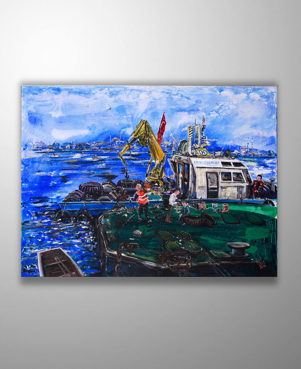 İstanbul Orijinal Tablo - A Tug of Tyres 123 cm x 92 cm - Akrilik Eser